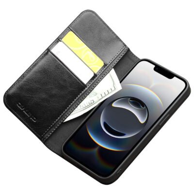 QIALINO For iPhone 16e Case Wallet Stand Genuine Cow Leather Phone Cover by The Case Factory