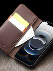 QIALINO For iPhone 16e Stand Case Anti-Drop Genuine Cow Leather Wallet Phone Cover by The Case Factory