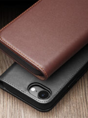 QIALINO For iPhone 16e Stand Case Anti-Drop Genuine Cow Leather Wallet Phone Cover by The Case Factory