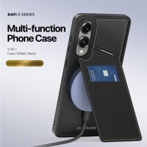 DUX DUCIS Rafi II Series For Samsung Galaxy S25 Edge Magnetic Case Leather Back Cover with RFID Blocking Card Slots by The Case Factory