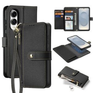 DUX DUCIS Lawa Series For Samsung Galaxy S25 Edge Case Detachable Zipper Wallet Magnetic Cowhide Leather Cover Black Samsung Galaxy S25 Edge by The Case Factory