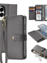 DUX DUCIS Lawa Series For Samsung Galaxy S25 Edge Case Detachable Zipper Wallet Magnetic Cowhide Leather Cover Grey Samsung Galaxy S25 Edge by The Case Factory