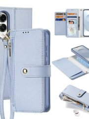 DUX DUCIS Lawa Series For Samsung Galaxy S25 Edge Case Detachable Zipper Wallet Magnetic Cowhide Leather Cover Light Blue Samsung Galaxy S25 Edge by The Case Factory