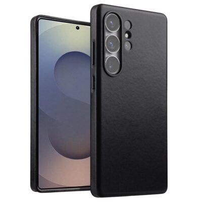 MELKCO For Samsung Galaxy S25 Ultra Case Premium Waxy Genuine Leather Phone Cover | Magnetic Support Black Samsung Galaxy S25 Ultra by The Case Factory