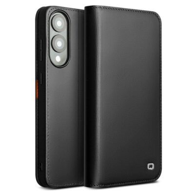 QIALINO For Samsung Galaxy S25 Edge Wallet Case Genuine Cow Leather Flip Stand Phone Cover Black Samsung Galaxy S25 Edge by The Case Factory