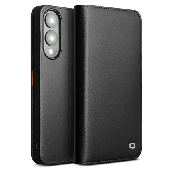 QIALINO For Samsung Galaxy S25 Edge Wallet Case Genuine Cow Leather Flip Stand Phone Cover Black Samsung Galaxy S25 Edge by The Case Factory