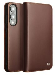 QIALINO For Samsung Galaxy S25 Edge Wallet Case Genuine Cow Leather Flip Stand Phone Cover Brown Samsung Galaxy S25 Edge by The Case Factory
