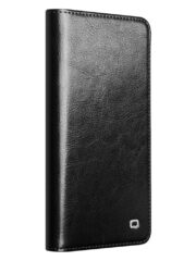 QIALINO For Samsung Galaxy S25 Edge Wallet Case Waxy Genuine Cow Leather Flip Stand Phone Cover by The Case Factory