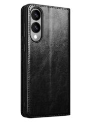 QIALINO For Samsung Galaxy S25 Edge Wallet Case Waxy Genuine Cow Leather Flip Stand Phone Cover by The Case Factory