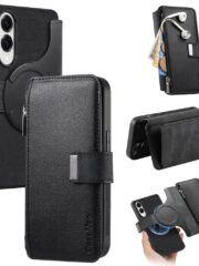 CASENEO MW-02 For Samsung Galaxy S25 Edge Magnetic Case Detachable Wallet Leather Phone Flip Cover Black Samsung Galaxy S25 Edge by The Case Factory