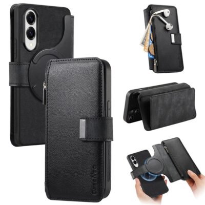 CASENEO MW-02 For Samsung Galaxy S25 Edge Magnetic Case Detachable Wallet Leather Phone Flip Cover Black Samsung Galaxy S25 Edge by The Case Factory