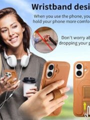 CASENEO For iPhone 16 Magnetic Case RFID Blocking Wallet Detachable Leather Phone Cover with Wristband by The Case Factory