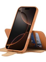 CASENEO For iPhone 16 Plus Magnetic Case RFID Blocking Wallet Detachable Leather Phone Cover with Wristband by The Case Factory