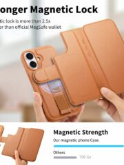 CASENEO For iPhone 16 Plus Magnetic Case RFID Blocking Wallet Detachable Leather Phone Cover with Wristband by The Case Factory