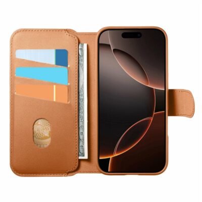 CASENEO For iPhone 15 Pro Max Magnetic Case RFID Blocking Wallet Detachable Leather Phone Cover with Wristband by The Case Factory