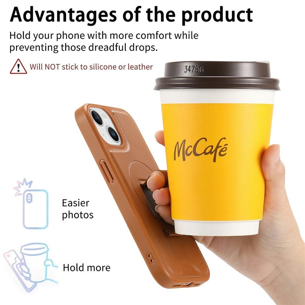 CASENEO For iPhone 15 Magnetic Case RFID Blocking Wallet Detachable Leather Phone Cover with Wristband by The Case Factory