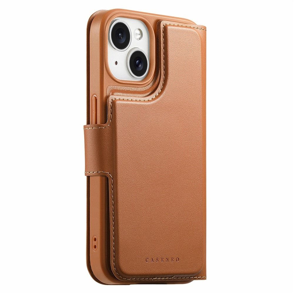 CASENEO For iPhone 15 Magnetic Case RFID Blocking Wallet Detachable Leather Phone Cover with Wristband by The Case Factory