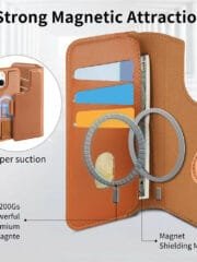 CASENEO For iPhone 15 Magnetic Case RFID Blocking Wallet Detachable Leather Phone Cover with Wristband by The Case Factory