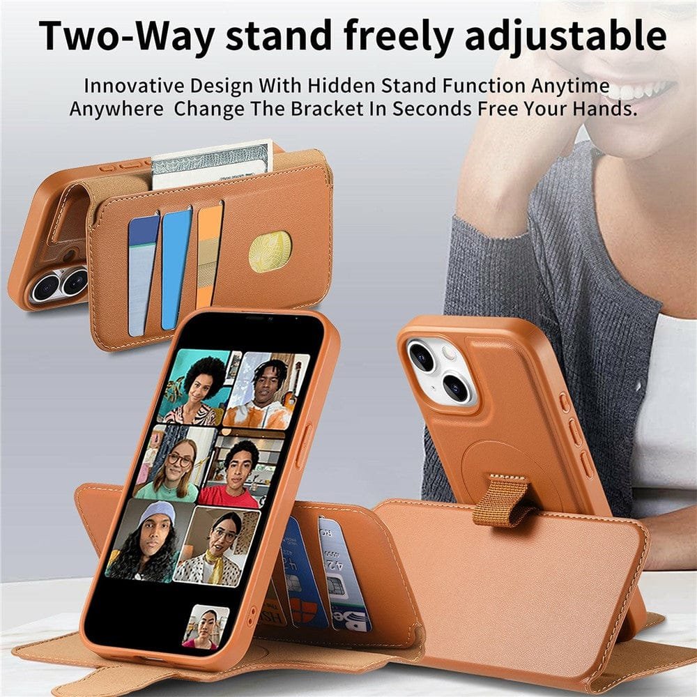 CASENEO For iPhone 15 Magnetic Case RFID Blocking Wallet Detachable Leather Phone Cover with Wristband by The Case Factory
