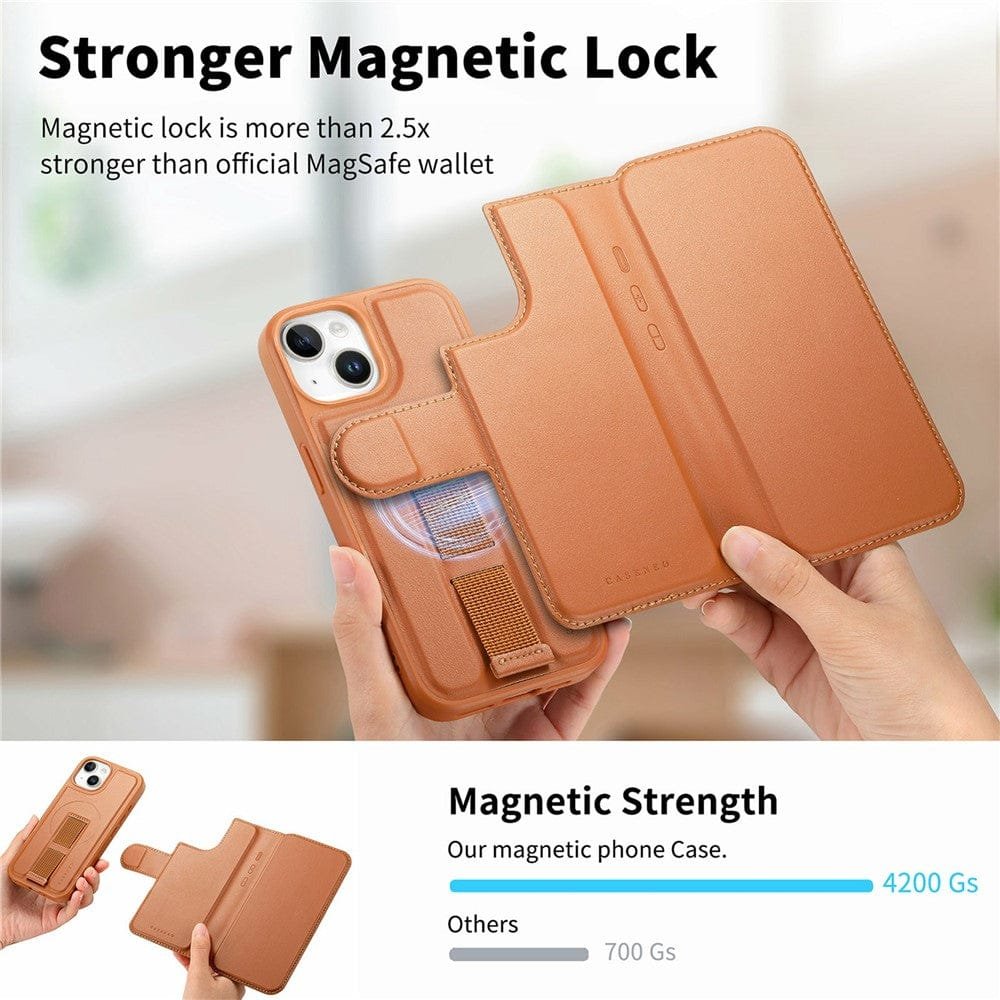 CASENEO For iPhone 14 Magnetic Case RFID Blocking Wallet Detachable Leather Phone Cover with Wristband by The Case Factory