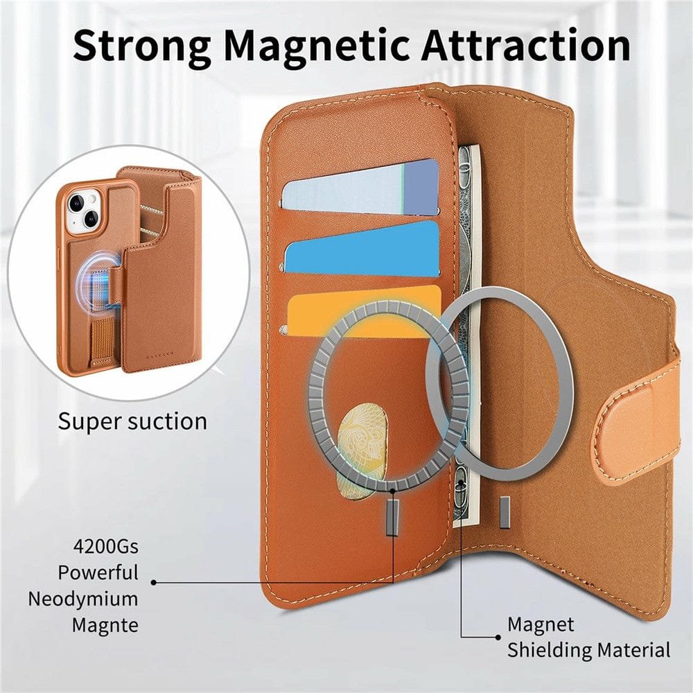 CASENEO For iPhone 14 Magnetic Case RFID Blocking Wallet Detachable Leather Phone Cover with Wristband by The Case Factory