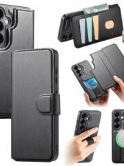 CASENEO For Samsung Galaxy S25+ Magnetic Case RFID Blocking Detachable Wallet Leather Phone Cover with Wristband Black Samsung Galaxy S25+ by The Case Factory