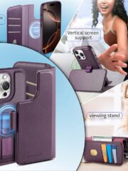 CASENEO For iPhone 16 Pro Magnetic Case RFID Blocking Wallet Detachable Leather Phone Cover with Wristband by The Case Factory