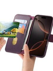 CASENEO For iPhone 16 Pro Magnetic Case RFID Blocking Wallet Detachable Leather Phone Cover with Wristband by The Case Factory
