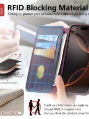CASENEO For iPhone 16 Pro Magnetic Case RFID Blocking Wallet Detachable Leather Phone Cover with Wristband by The Case Factory