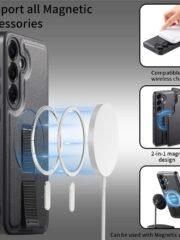 CASENEO For Samsung Galaxy S25 Magnetic Case RFID Blocking Detachable Wallet Leather Phone Cover with Wristband by The Case Factory