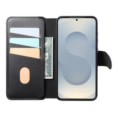CASENEO For Samsung Galaxy S25 Magnetic Case RFID Blocking Detachable Wallet Leather Phone Cover with Wristband by The Case Factory