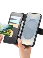 CASENEO For Samsung Galaxy S25 Magnetic Case RFID Blocking Detachable Wallet Leather Phone Cover with Wristband by The Case Factory