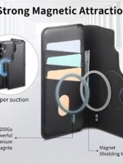 CASENEO For Samsung Galaxy S25 Magnetic Case RFID Blocking Detachable Wallet Leather Phone Cover with Wristband by The Case Factory