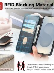 CASENEO For Samsung Galaxy S25 Magnetic Case RFID Blocking Detachable Wallet Leather Phone Cover with Wristband by The Case Factory