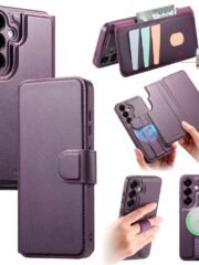 CASENEO For Samsung Galaxy S25 Magnetic Case RFID Blocking Detachable Wallet Leather Phone Cover with Wristband Purple Samsung Galaxy S25 by The Case Factory