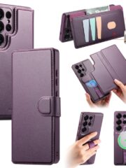 CASENEO For Samsung Galaxy S25 Ultra Magnetic Case Detachable RFID Blocking Wallet Leather Phone Cover with Wristband Purple Samsung Galaxy S25 Ultra by The Case Factory