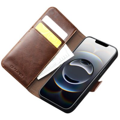 QIALINO For iPhone 16e Wallet Case Genuine Cow Leather Flip Cover Magnetic Clasp Full Protection by The Case Factory