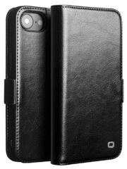 QIALINO For iPhone 16e Wallet Case Genuine Cow Leather Flip Cover Magnetic Clasp Full Protection Black iPhone 16e by The Case Factory