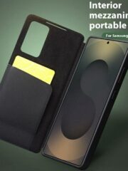 QIALINO For Samsung Galaxy S25 Ultra Case Smart View Window Genuine Cowhide Leather Flip Cover with Card Holder by The Case Factory