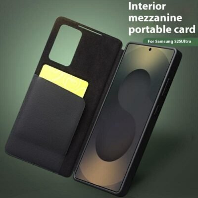 QIALINO For Samsung Galaxy S25 Ultra Case Smart View Window Genuine Cowhide Leather Flip Cover with Card Holder by The Case Factory