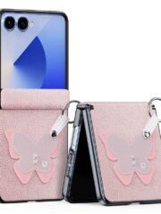 DUX DUCIS Luvy Series For Samsung Galaxy Z Flip7 Case Leather Phone Case with Ring Holder / Strap Pink Butterfly Samsung Galaxy Z Flip7 by The Case Factory