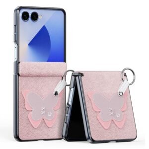DUX DUCIS Luvy Series For Samsung Galaxy Z Flip7 Case Leather Phone Case with Ring Holder / Strap Pink Butterfly Samsung Galaxy Z Flip7 by The Case Factory