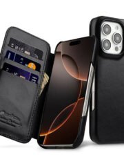 MELKCO For iPhone 16 Pro Case with Card Slots Genuine Cow Leather Phone Cover | Compatible with MagSafe Black iPhone 16 Pro by The Case Factory