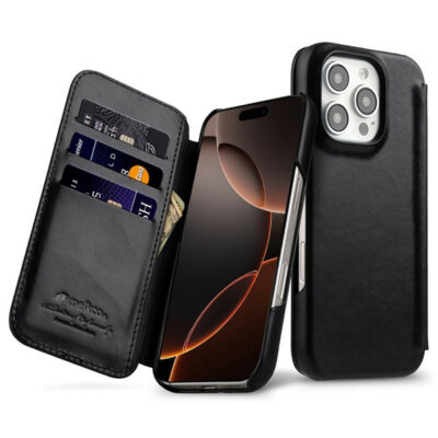 MELKCO For iPhone 16 Pro Case with Card Slots Genuine Cow Leather Phone Cover | Compatible with MagSafe Black iPhone 16 Pro by The Case Factory