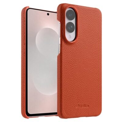 MELKCO For Samsung Galaxy S25 Edge Case Premium Genuine Leather Open Edge Phone Cover Orange Samsung Galaxy S25 Edge by The Case Factory
