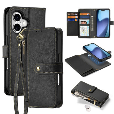 DUX DUCIS Lawa Series For iPhone 17 Case Detachable Zipper Wallet Magnetic Cowhide Leather Cover Black iPhone 17 by The Case Factory