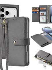 DUX DUCIS Lawa Series For iPhone 17 Pro Case Detachable Zipper Wallet Magnetic Cowhide Leather Cover Grey iPhone 17 Pro by The Case Factory