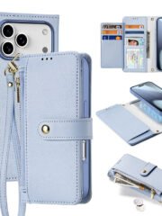 DUX DUCIS Lawa Series For iPhone 17 Pro Case Detachable Zipper Wallet Magnetic Cowhide Leather Cover Light Blue iPhone 17 Pro by The Case Factory