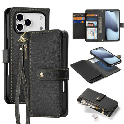 DUX DUCIS Lawa Series For iPhone 17 Pro Max Case Detachable Zipper Wallet Magnetic Cowhide Leather Cover Black iPhone 17 Pro Max by The Case Factory