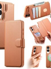 CASENEO For Samsung Galaxy S25 Edge Magnetic Case RFID Blocking Detachable Wallet Leather Phone Cover with Wristband Brown Samsung Galaxy S25 Edge by The Case Factory